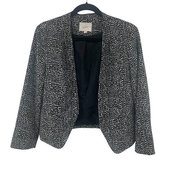 Ann Taylor Loft Open Front Blazer Jacket Black White Animal Print Womens Medium - Picture 1 of 5